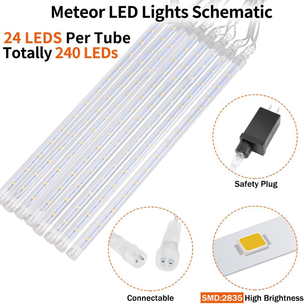 【4 Pack】 Christmas Meteor Shower Rain Lights 12inch, Totally 40 Tube 960 LEDs Icicle Lights Outdoor Raindrop Light for Xmas Halloween Wedding Party Tree Holiday Decoration, Pink