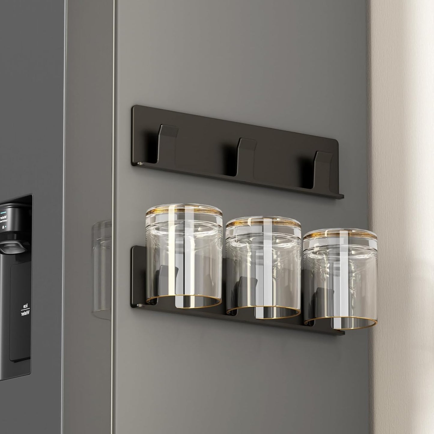 Cup Holder, 2 Pack Wine Glass Holder，No Drilling Installation Wine Glass Holder Wall Mounted for Dining Room, Kitchen and Bar Daily Use (Classic Black)