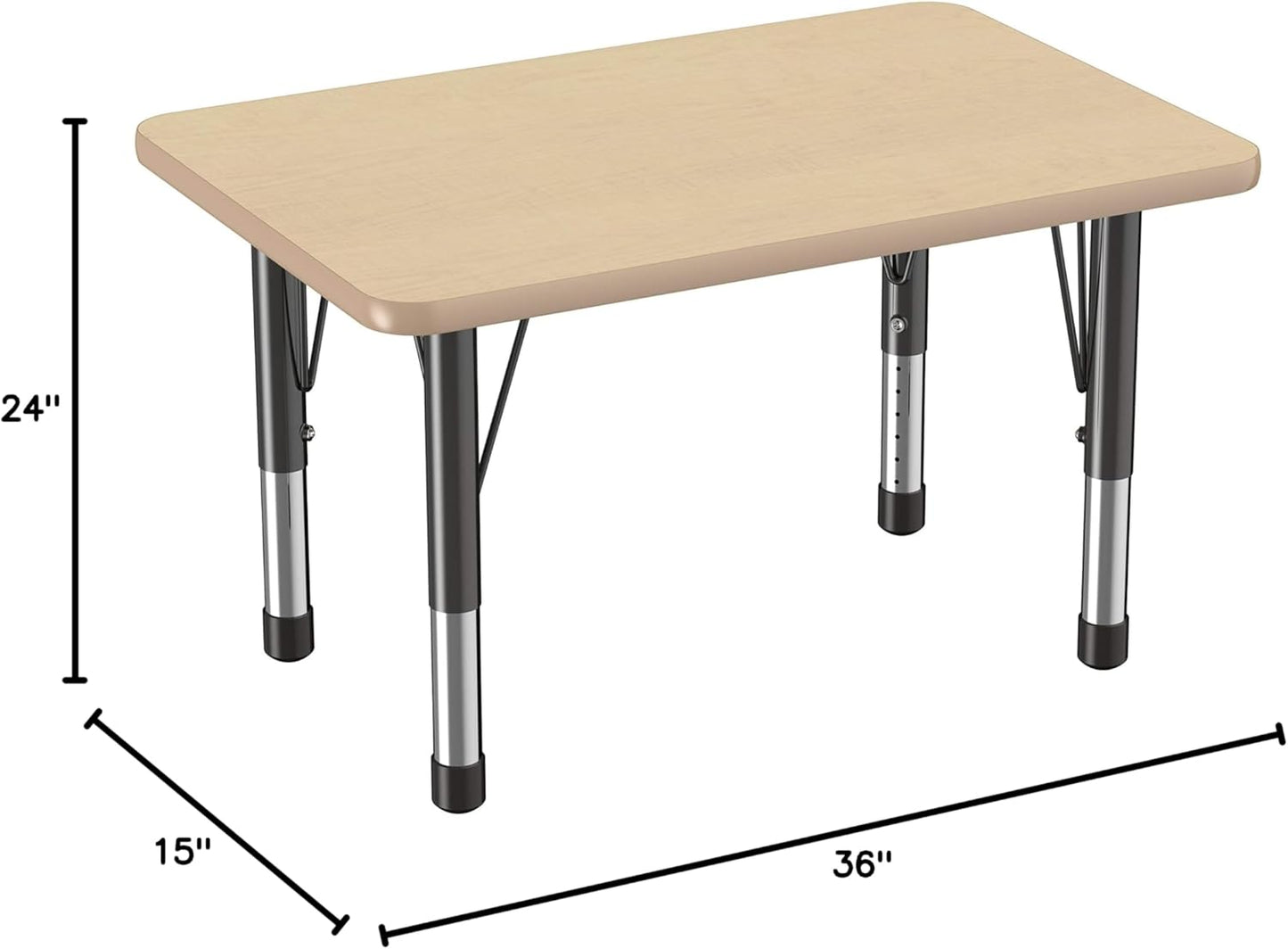 FDP Rectangle Activity School and Classroom Kids Table (24 x 36 inch), Chunky Toddler Leg, Adjustable Height 15-24 inches - Maple Top and Maple Edge