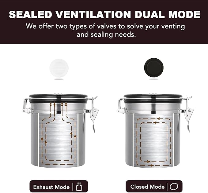 ShanSon Coffee Canister Airtight Coffee Container Stainless Steel Coffee Bean Storage Container with Scoop Coffee Canister for Beans Grounds Sugar Flour Tea Cereal,16OZ,Silver