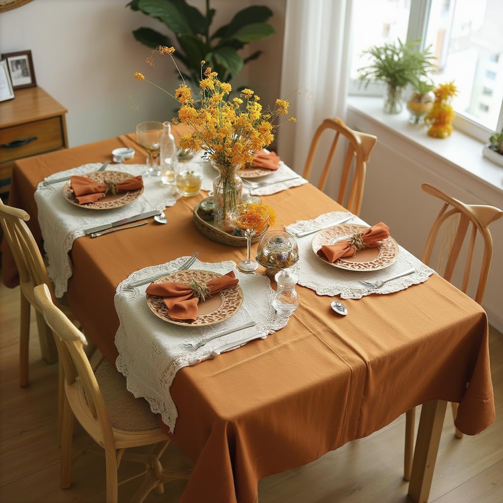 sancua Fall Tablecloth Rectangular - 60 x 84 Inch - Stain and Wrinkle Resistant Polyester Fabric Rectangle Table Cloth, Thanksgiving Table Cover for Dining Tables, Buffet Parties, Bronze