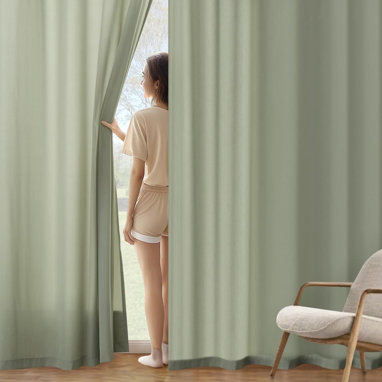 MIULEE Sage Green Privacy Sheer Curtains That Let Light in 96 Inches Long Non-See-Through Semi Sheer Curtain Light Filtering Window Curtains Drapes for Living Room Bedroom 2 Panels Set 42 X 96