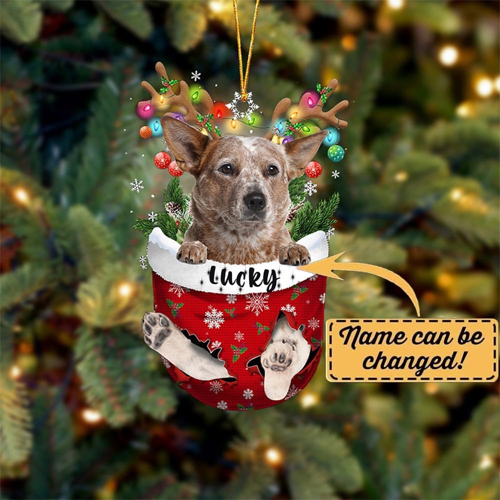 Red Heeler Dog Christmas Ornament, Red Heeler in Snow Pocket Christmas Tree Ornament, Dog Lovers Gift Idea Xmas Decor, Christmas Decorations for Tree, Christmas Ornament Gift for Dog Lovers