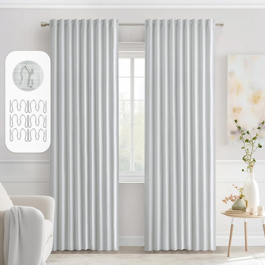 MIULEE Back Tab Light Blocking Curtains 84 Inch Length 2 Panels Set for Living Room Bedroom, Greyish White Rod Pocket/Pinch Pleated Thermal Insulated Room Darkening Blackout Curtains 84 Inches Long