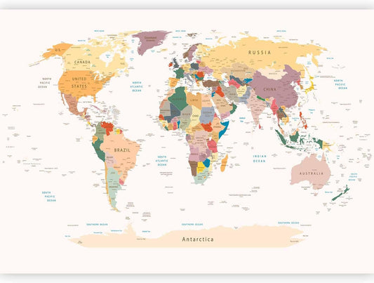 artgeist Wall Mural World Map 193x138 in - XXL Peel and Stick Self-Adhesive Wallpaper Removable Large Sticker Foil Wall Decor Print Picture Image Design Map of The World k-B-0001-a-b