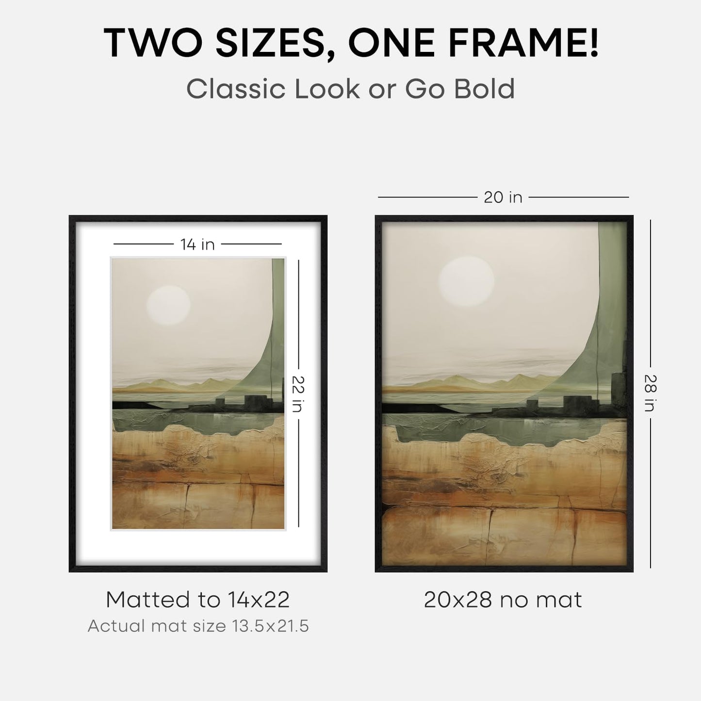 Homeforia 20x28 Black Wood Frame, High End Oak 20x28 Wooden Picture Frames with Mat 14x22 Photo, 20 x 28 Poster Frame Matted to 14 by 22 Print, 28x20 Hanging Frames, Tempered Glass, Wall Kit, Set of 1