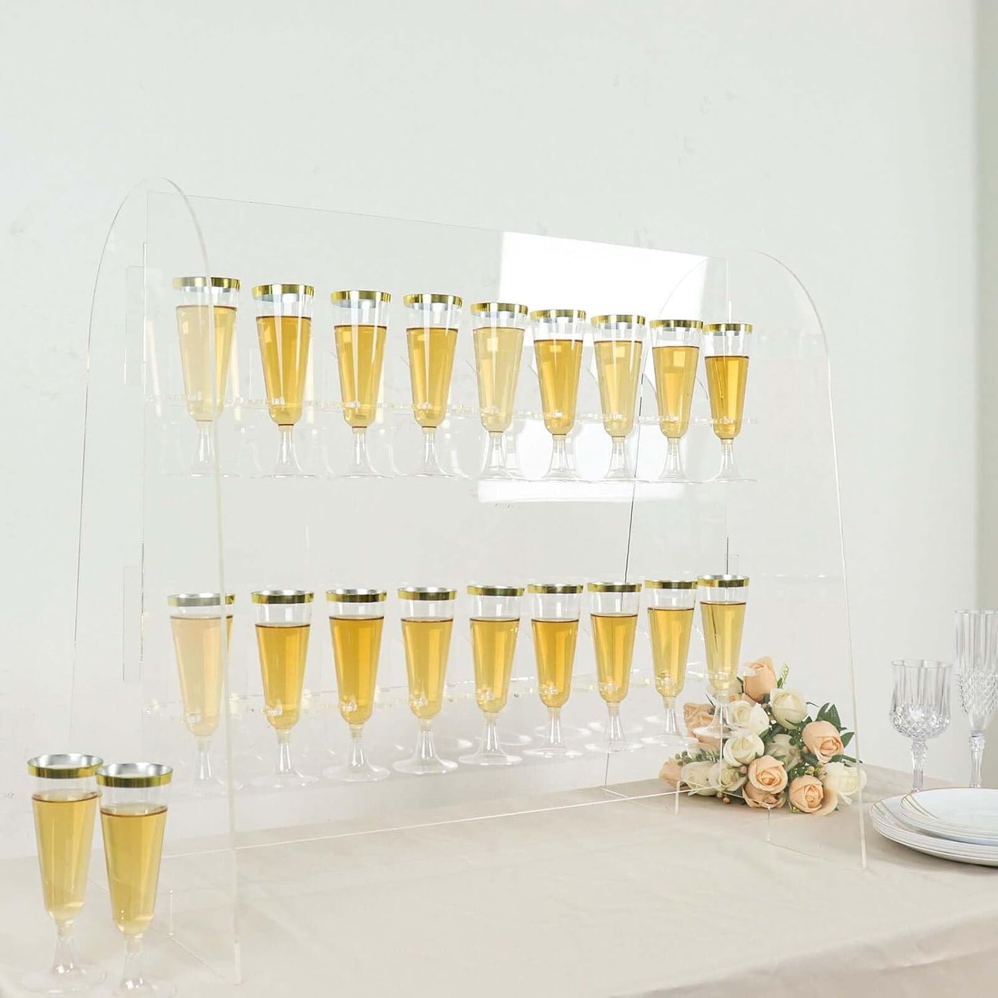 Tableclothsfactory 25" Clear Acrylic 2-Tier Wine Glass Stemware Rack, Champagne Flute Holder with Stand