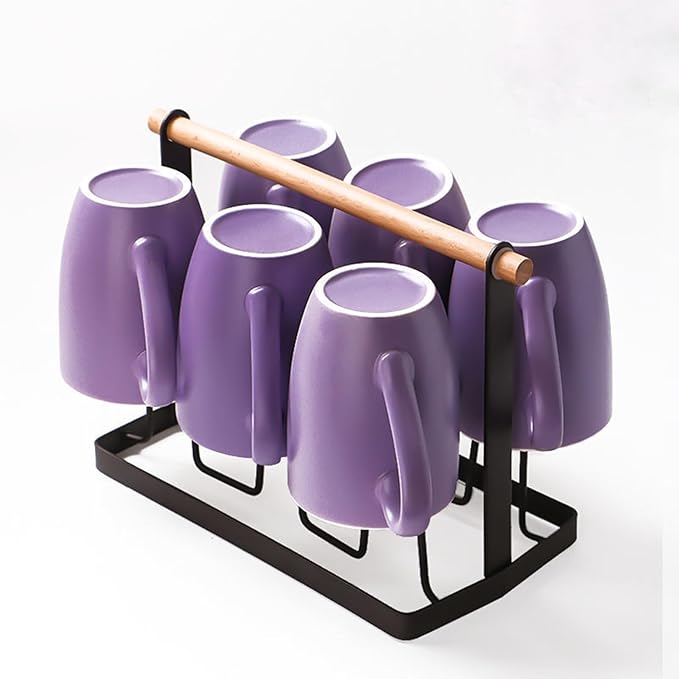 Coffee Mugs Set of 6, 12oz Ceramic Coffee Mugs with Handle, Matte Porcelain Purple Coffee Mug for Latte, Tea, Cocoa, Cappuccino, Cups for Women Men for Home Restaurant Mug (Purple)