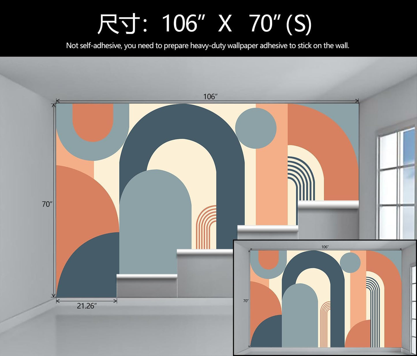 Geometric Shapes Arch Wallpaper Abstract Art Wall Mural for Living Room (Not Peel and Stick)