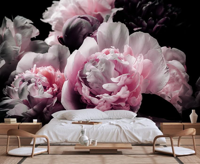 Large Pink Peony Flower Wallpaper for Bedroom, Living Room, Bathroom Background Wall Decoration(Non-self-Adhesive)