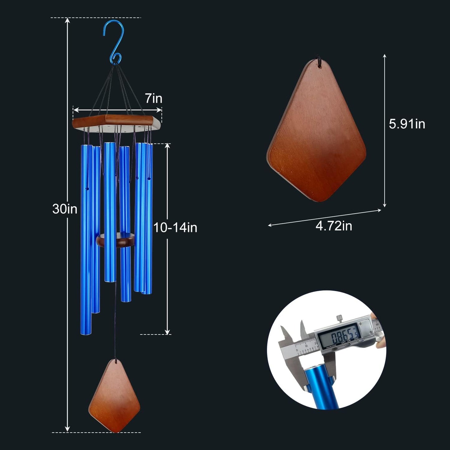 Wind Chimes for Outside, Windchime Outdoor with 6 Tuned Tubes, Elegant Chime for Garden Patio Decoration, Blue