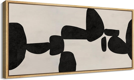 MUDECOR Extra Large Framed Canvas Print Wall Art Modern Abstract Black and White Shapes Antique Retro Fine Art Illustrations Decorative Colorful for Bedroom - 60"x30"