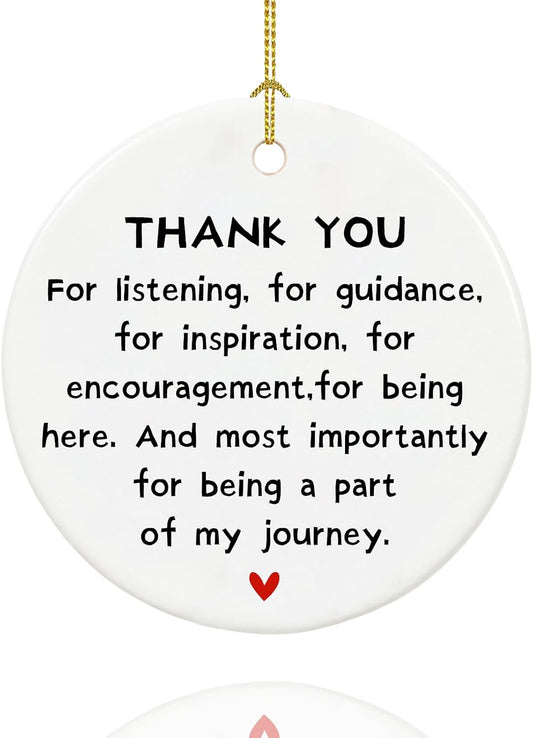 Thank You Christmas Ornament for Teacher Appreciation Gifts, Thank You Nurse Gifts,Goodbye Gift, Ceramic Keepsake Thanks Ornament with Ribbon and Gift Box