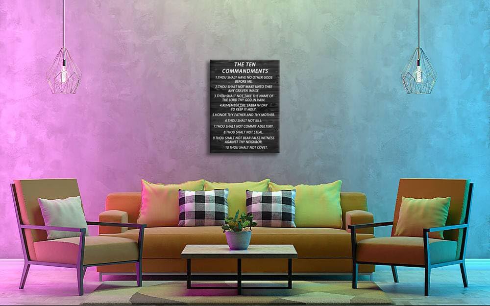 Inspirational Canvas Wall Art The Ten Commandments Quote Motivational Christian Religion Poster Inspirational Canvas Painting Prints Artwork Wall Pictures Office Home Wall Decor Framed [30''Wx 40''H]