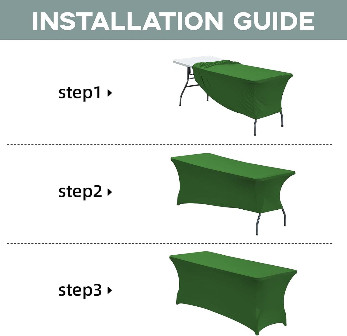 CWK 8FT Waterproof Stretch Spandex Table Cover for Rectangular Tables - Elastic Fitted Tablecloth for Folding Tables,Wrinkle Resistant Table Cloth for Parties, Weddings, Banquets & Events(Grass Green)