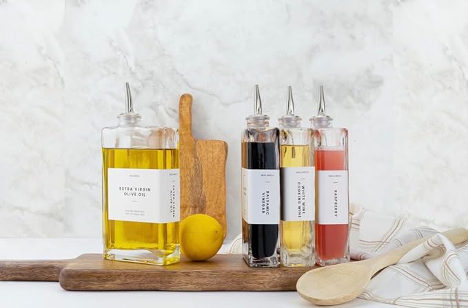 Molimoli Olive Oil Dispenser Bottle for Kitchen, Automatic Pourer, Glass Thin Bottle Dispenser for Kitchen, Olive Oil Cruet, | Set of 2 - Silver