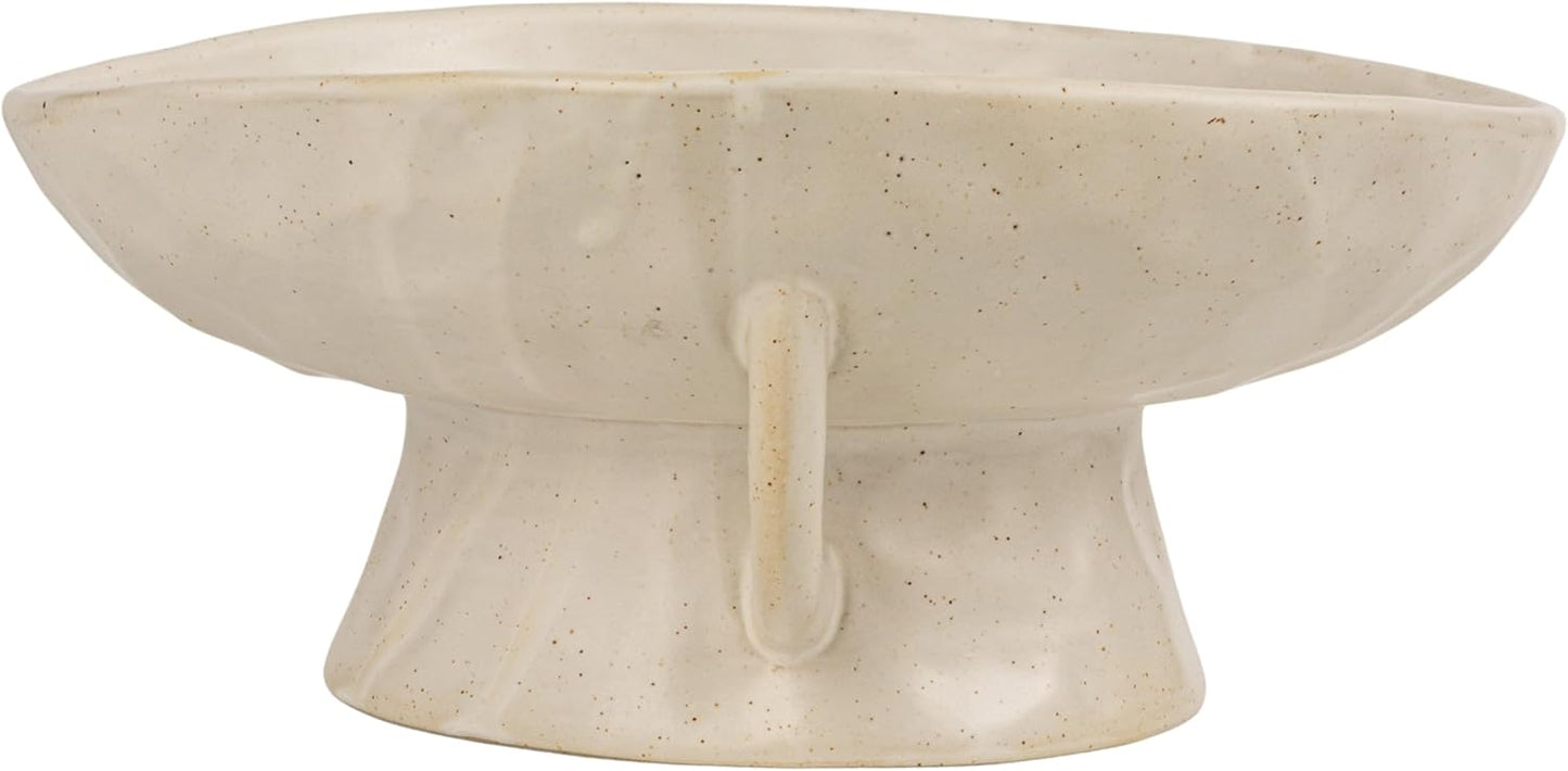 Creative Co-Op Stoneware Footed Pedestal/Bowl with Handles, Reactive Glaze, White