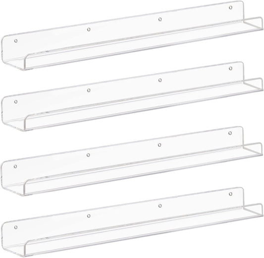 Weiai Clear Acrylic Floating Shelves 24 inches, Wall Bookshelf for Kids, Transparent Book Shelf Ledge for Wall, Set of 4