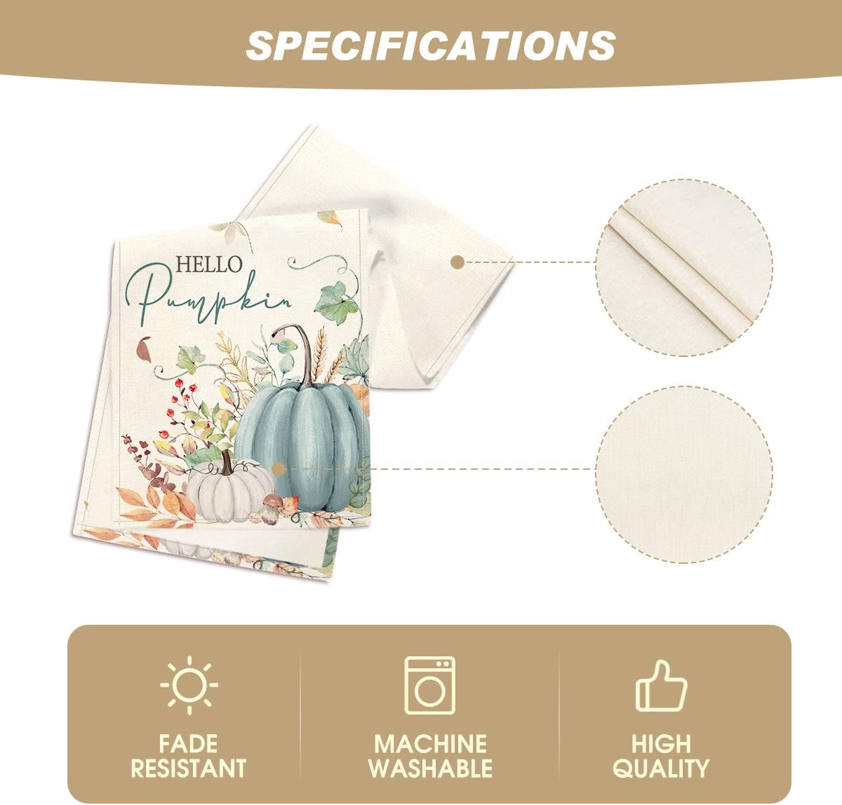 Artoid Mode Aqua Hello Pumpkin Leaves Fall Table Runner, Seasonal Autumn Kitchen Dining Table Decoration for Home Party Decor 13x120 Inch