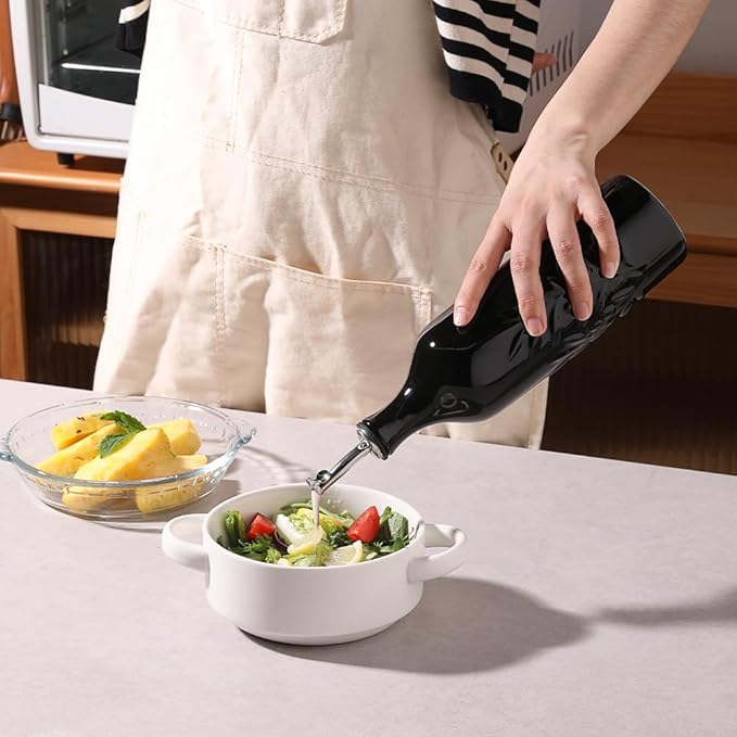 Sweejar Large Ceramic Olive Oil Dispenser Bottle, 24 Oz Relief Opaque Oil Cruet Protects Oil To Reduce Oxidation, Storage Vinegar, Soy Sauce, Coffee Syrup, Liquids, Set of 1 (Black)