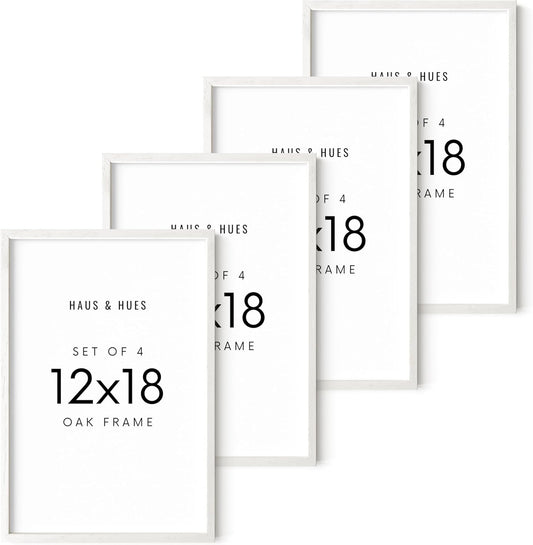 HAUS AND HUES 12x18 Picture Frames For Wall - Set Of 4 Poster Frames 12x18, Picture Frames 12x18, 12x18 Frames, Frames 12 X 18, Gallery Wall Frame Set, 12x18 Poster Frame (White Frame)