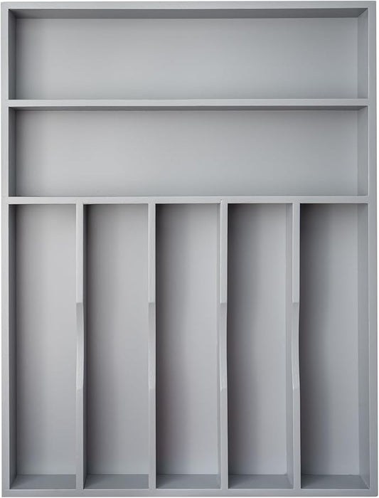 Silverware Organizer 13 Inch Gray Bamboo Kitchen Drawer Organizer 7 Slots Utensil Organizer Silverware Holder Cutlery Organizer Flatware Tray (Large)