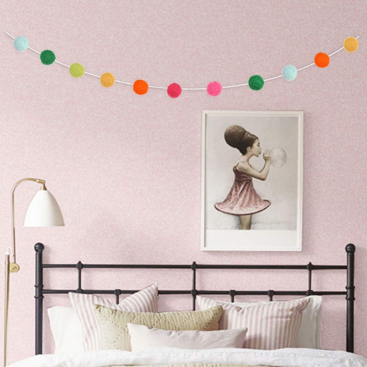 36PC 9.8 Feet Felt Wool Balls Garland 4/5 Inch Hanging String Kit for Christmas Tree Garland Holiday Decoration Birthday Wedding Baby Shower Party Wall Decorations
