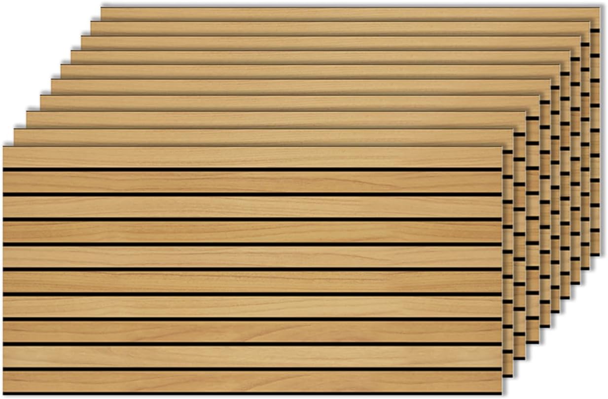IZODEKOR 3D Wood Effect Styrofoam Wall Panels - Faux Wood Look Wall Panels for Living Room - Fake Acoustic Wood Slat Wall Panels - Pack of 10, Covers 50 sq ft.
