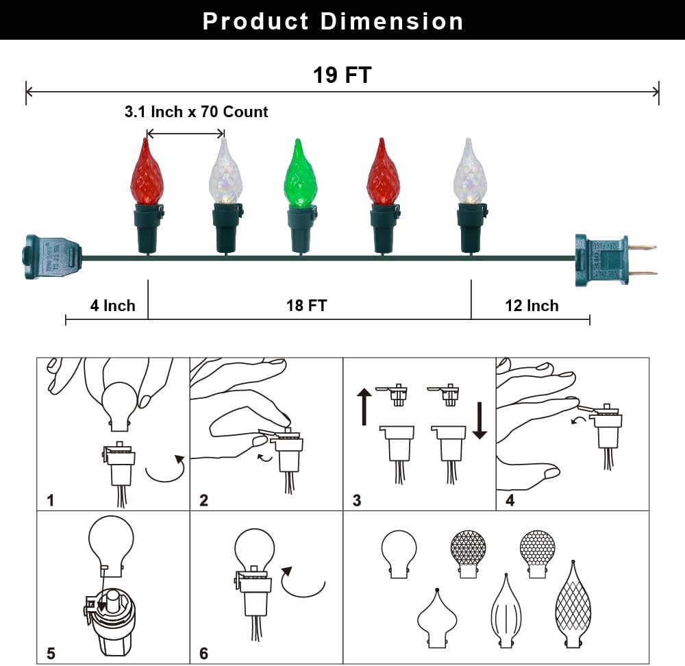 LED Christmas Lights Outdoor 19 FT 70 Fairy Lights Multi-Color String Lights ETL Certified for Indoor/Outdoor Holiday Party Halloween Tree Decor