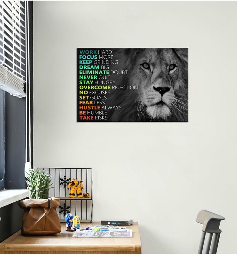 Inspirational Canvas Wall Art Colorful Poster Painting Artwork Motivational Lion Picture Print Wall Decor for Home Office Living Room Bedroom Workplace Wooden Framed Ready to Hang [12''Wx 18''H]