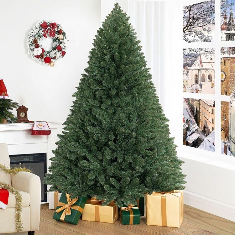 Naomi Home 6.5ft Christmas Tree with Lights Realistic Spruce Christmas Tree Prelit with Foot Pedal 1197 Branch Tips 450 Warm Lights and Metal Stand Aritificial Tree +ürbol De Navidad