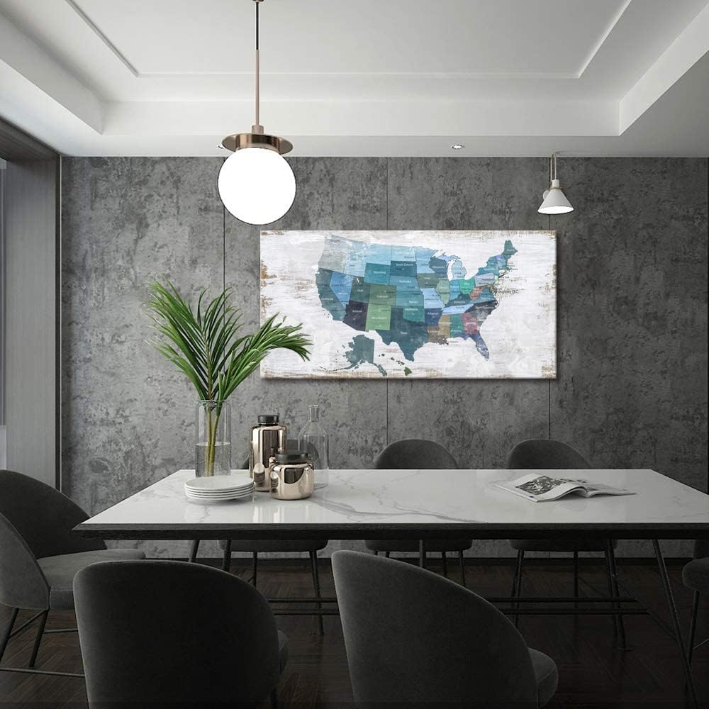 Map of The United States Wall Decor Map Canvas Wall Art for Wall Decoration Wood Background USA Canvas Prints for Bedroom Office Kitchen Home Wall Decor Framed Artwork Ready to Hang24 x48