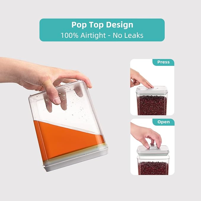 Ankou Food Storage Containers Pop Airtight Food Storage Containers with Lids for Kitchen Pantry Organizing Cereal Snack Flour Sugar Coffee Spaghetti Stackable - 8 Pcs (1.2, 2.0, 2.7, 3.3qt)*2