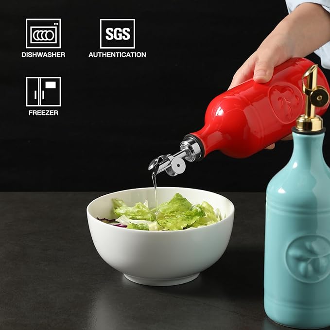 Sweejar 16 Oz Ceramic Olive Oil Dispenser Bottle, Oil Dispenser for Kitchen with Gravity Spout, Relief Opaque Vinegar Container for Evoo, Soy Sauce, 1 Pack(Turquoise, Gold Spout)