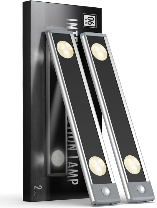 Under Cabinet Lights, Wireless Motion Sensor Light Indoor,10in LED Warm Lighting Rechargeable Battery Operated,4 Modes Night Light, Stick-On Magnetic Closet Lights for Kitchen, Hallway(2 Pack)