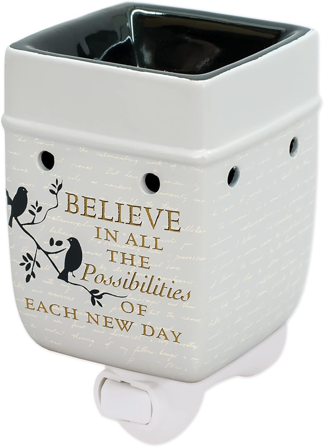 Elanze Designs Birds on a Tree Believe Grey Ceramic Stoneware Electric Plug-in Outlet Wax and Oil Warmer