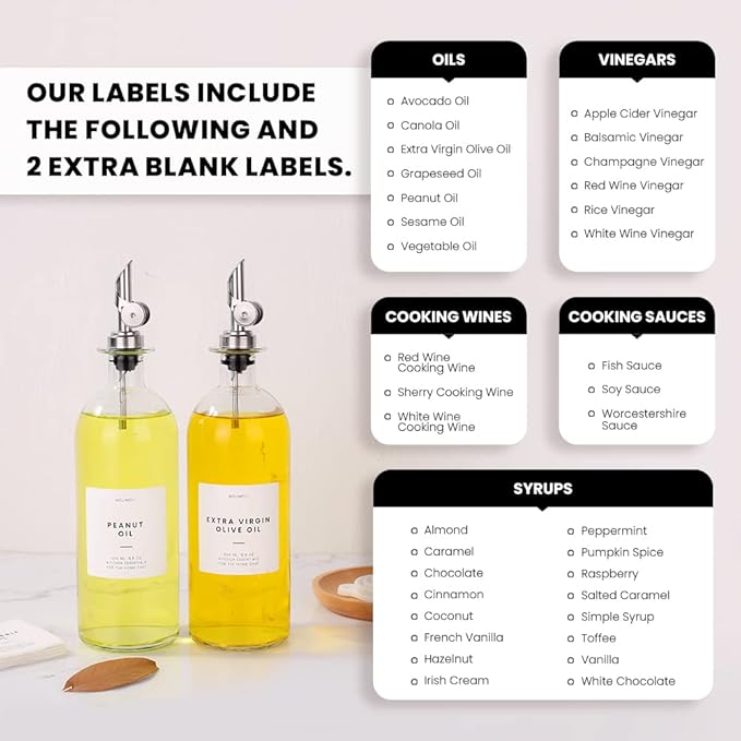 Molimoli Oil and Vinegar Dispenser with Metal Pour Spout, Weighted Pourer, Glass Bottle Dispenser for Kitchen, Olive Oil Cruet, Glass Olive Oil Bottle | 500ml, Set of 2