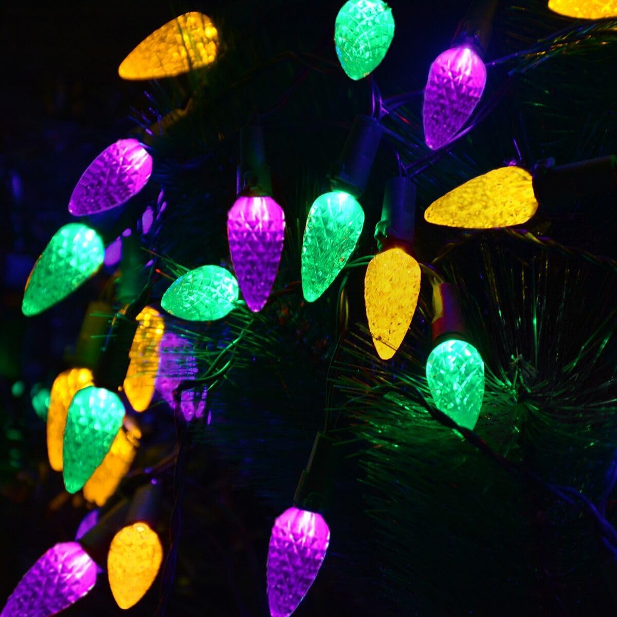 Solar Halloween Lights Christmas Lights C6 Strawberry String Lights Mardi Gras String Lights, 50 LED 8 Modes Waterproof Outdoor Use for Mardi Gras Christmas Tree Camping Balcony Halloween Party Decor