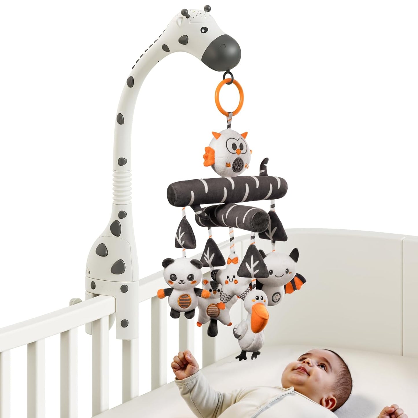 TUMAMA Baby Crib Mobile, Nursery Musical Mobile with Remote Control,Projection Night Light, Music and White Noise, Mute Spin Motor Nursery Sensory Toys for Infant 0 3 6 9 Month Newborn Xmas Gift