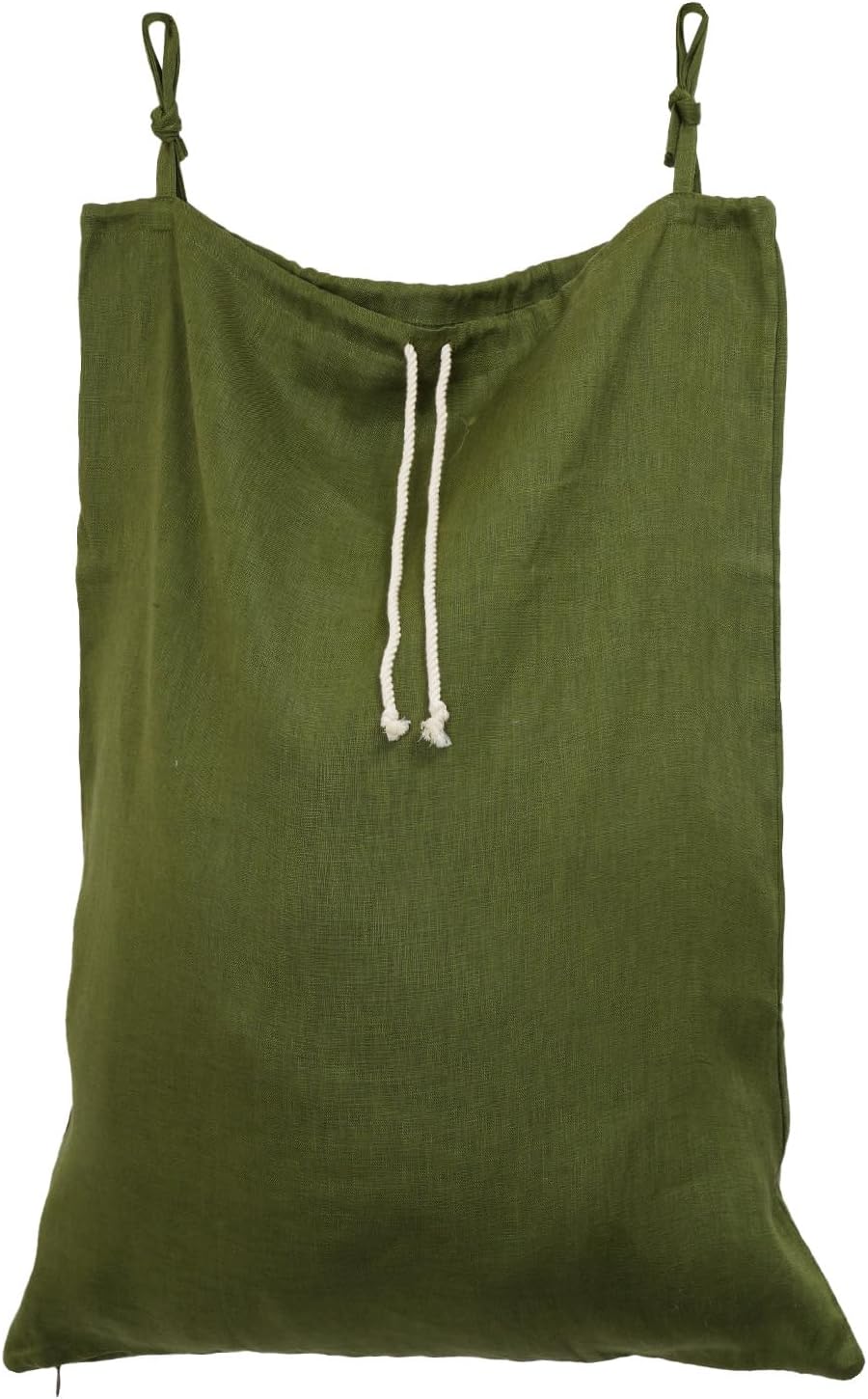 Linen Hanging Laundry Bag, Over The Door Laundry Hamper for Dirty Clothes, Drawstring Closure with Bottom Zipper, Army Green