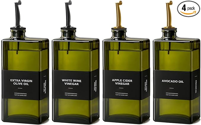 Olive Oil Dispenser Bottle for Kitchen - UV-Protected Oil Bottles 16.9oz, Oil and Vinegar Dispenser Set, Drip-Free Pourer, Elegant Kitchen Essential- 16.9oz, Set of 4