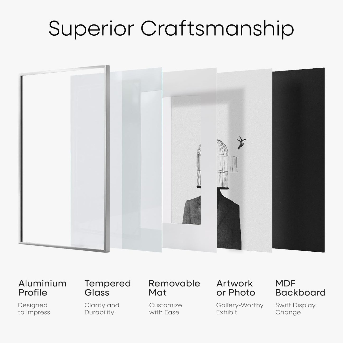 Homeforia 12x12 Silver Frame, High End Metal 12 x 12 Square Picture Frame with Mat 10 x 10 Photo, 12x12 Poster Frames Matted to 10x10 Print, 12 by 12 Hanging Frames, Tempered Glass, Wall Kit, Set of 1