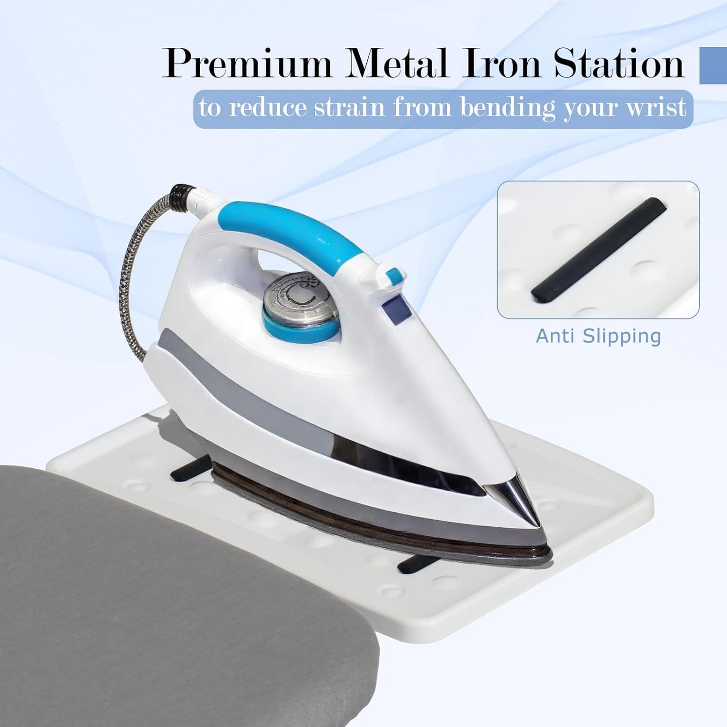 Ironing Board 48" X 13" with Safety Iron Rest Height Adjustable Iron Table Features Reinforced Steel Legs, Heat Resistant Cover, Grey