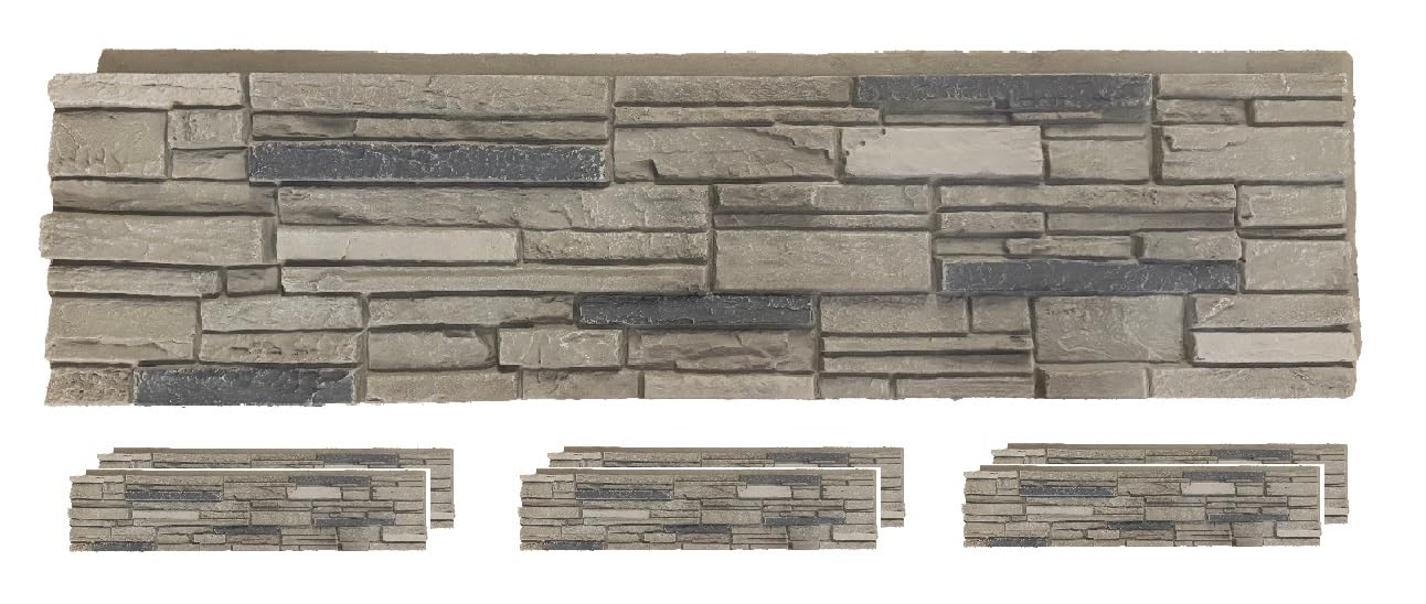 OTECKO 6-Pack Faux Stone Wall Panel 48 in x 13 in x 2 in Stacked Stone High Density Polyurethane Wall Siding Panels 24 sq ft, Easy Install, Interior/Exterior Arizona Trail (Light Gray)