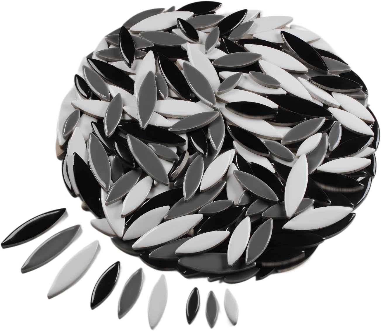 VerzTile Mosaic Tiles for Crafts - Petal Shaped Ceramic Tile Craft Hobbies & Art Projects 39 Color Options Endless Creativity DIY Design (Black White & Gray)