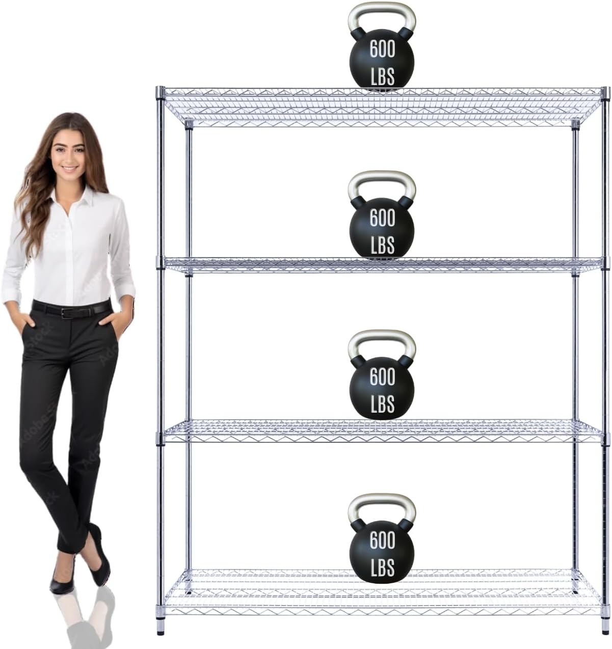 60"x24"x72" PRIME HEAVY DUTY Chrome 4-Tier Wire Shelving NSF 2400 LBS MAX Capacity Storage Rack for Commercial, School, Home, Garage, Warehouse, Industrial, and Hospital Uses (with Wheels)