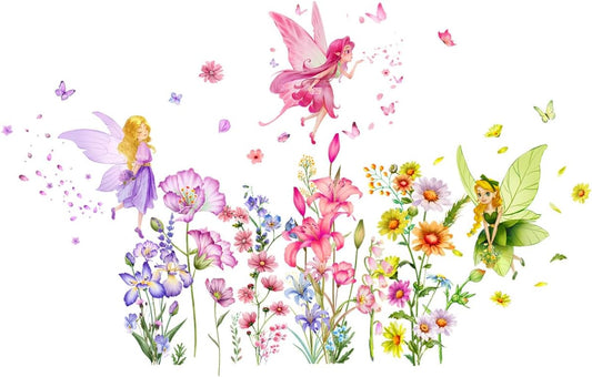 Set of 3 Sheets Size 40x12 Inch Spring Summer Window Cling Sticker Angels, Flowers, and Butterfly Window Stickers, Spring and Summer Decor, Wall, Window Glass Display Stickers (Fairy Theme)