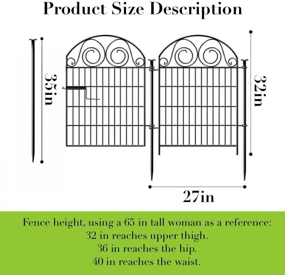 Tall Garden Fence with Gate, 32 Inch(H) 2 Panels Total Length 4.4 Ft Dog Fencing Outdoor, Decorative Fences for Garden, Dog Digging Fence│Patented