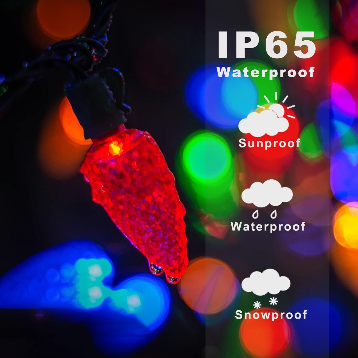 HUGSVIK C6 Solar Christmas Lights Outdoor Waterproof, 21Ft 50LED Strawberry Colored, 8 Modes Solar Powered for Tree Wreath Garland Garden Patio