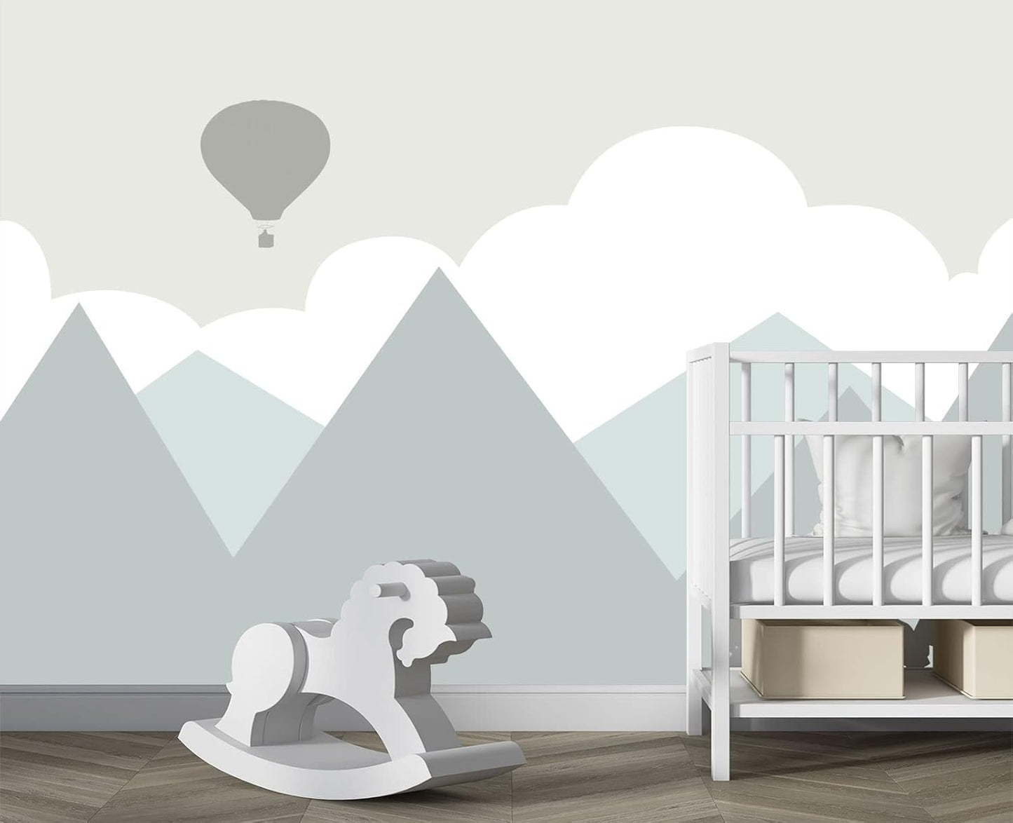 Cartoon Hot air Balloon Mountain Peak Baiyun Children's Nursery Wall Mural Wallpaper 178" x 117"